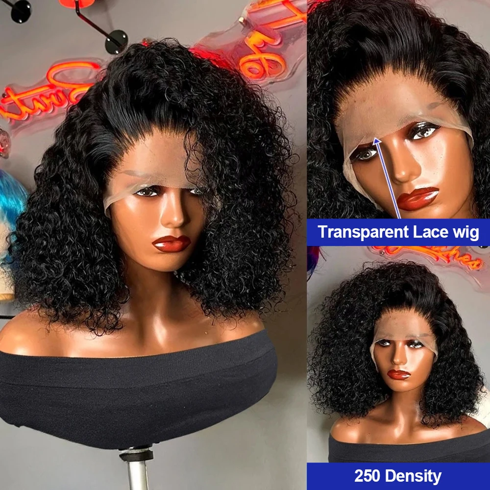 Brazilian Water Curly 13x4 Lace Front Short Bob Glueless Wig Human Hair Deep Wave 13X6 Hd Lace Frontal Wig For Women 250 Density Pre Bleached Knots Natural Color