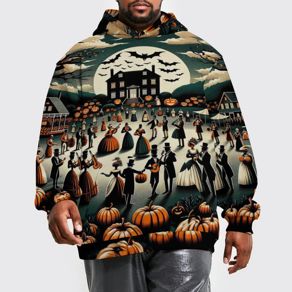 

2025 New Halloween Theme Full Moon Bat Pattern 3D Printed Polyester Hoodies For Men Autumn Casual Loose Sweatshirt Party Clothes
