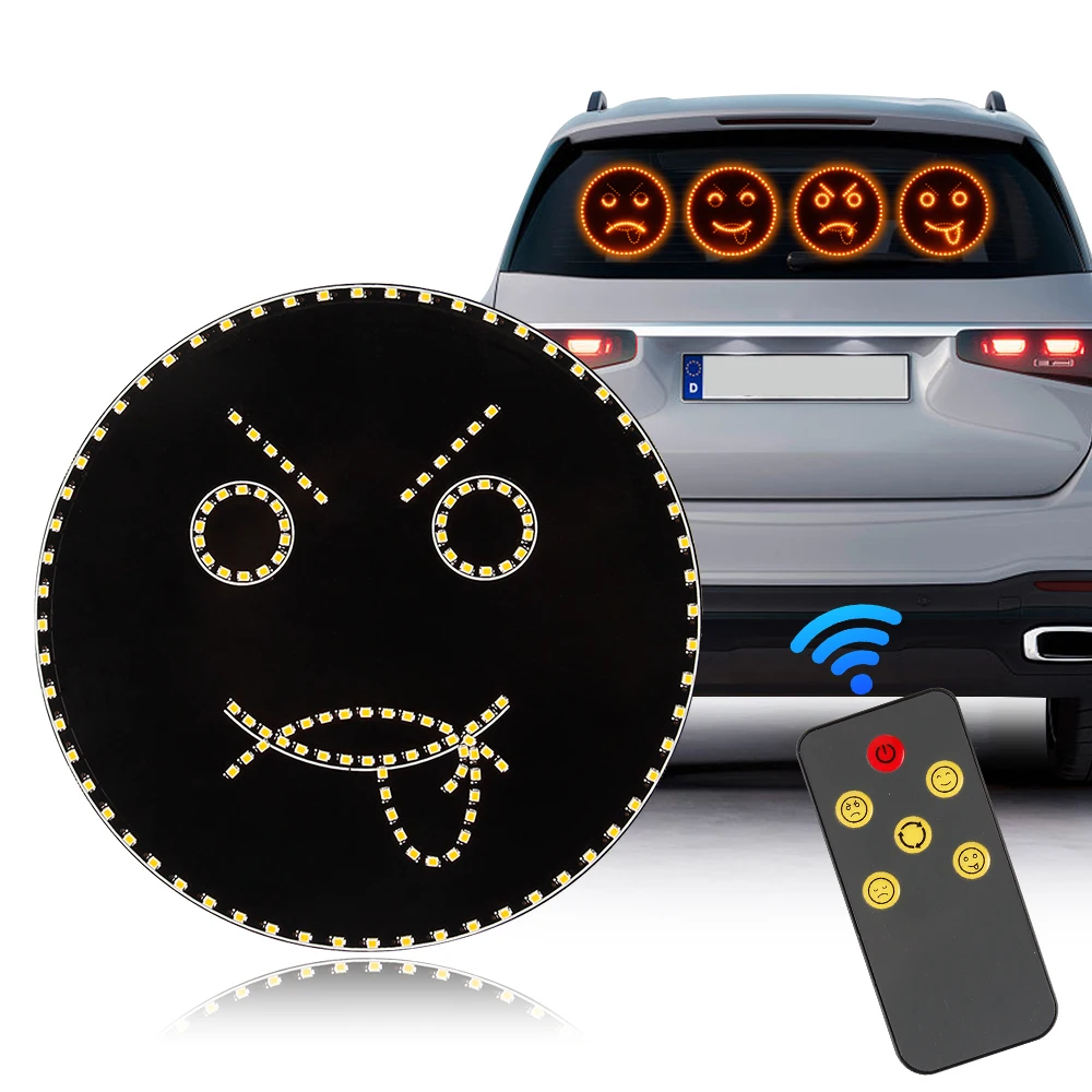 

Creative Fun Emoticon Light Car LED Angry Happy Sad With Remote Display Lamp Ambient Decorative Rear Window Sticker Accessory