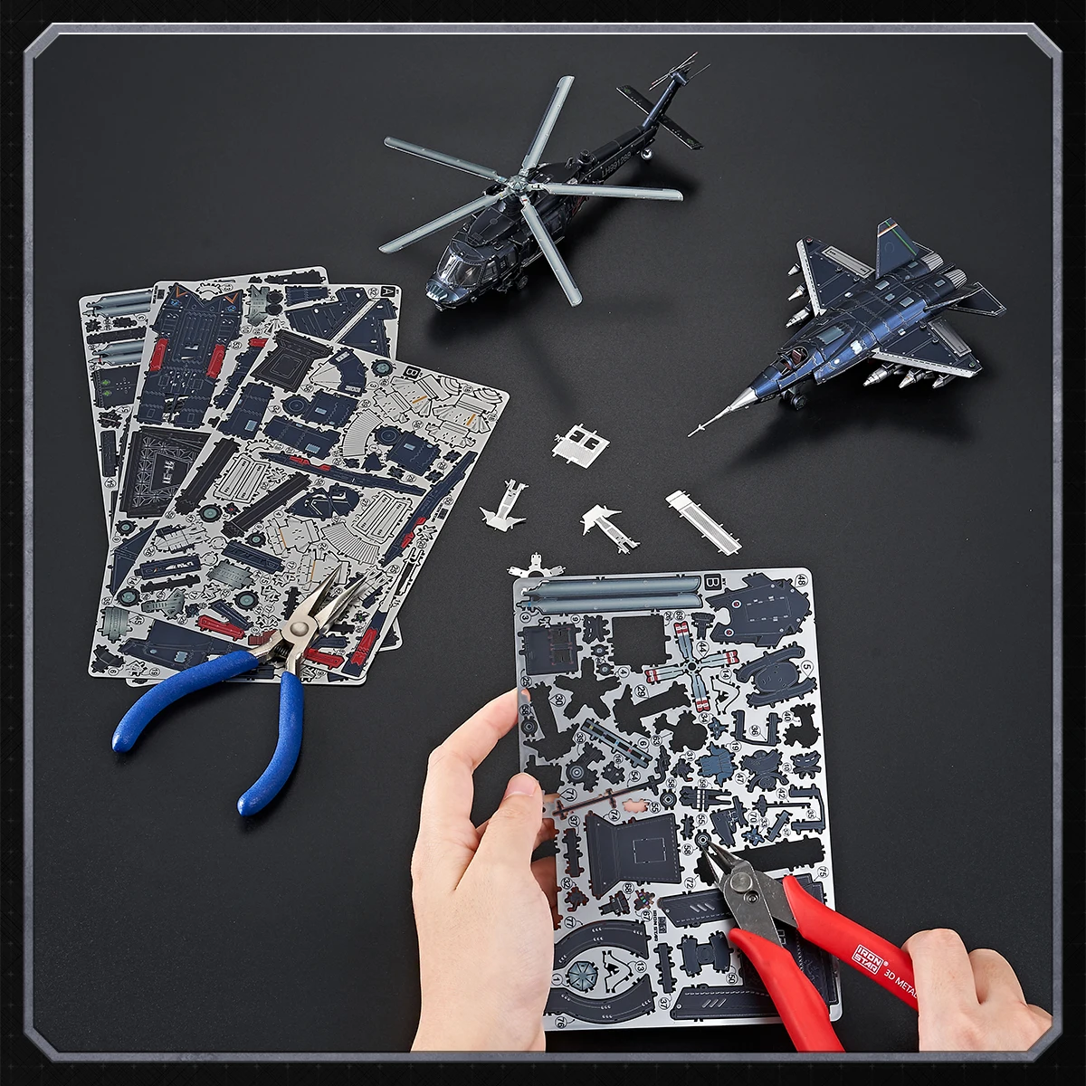 MMZ IRON STAR 3D Metal Puzzle Z-20 Armed Helicopter FC-31 Stealth Fighter DIY Laser Cutting Jigsaw Toys for Children