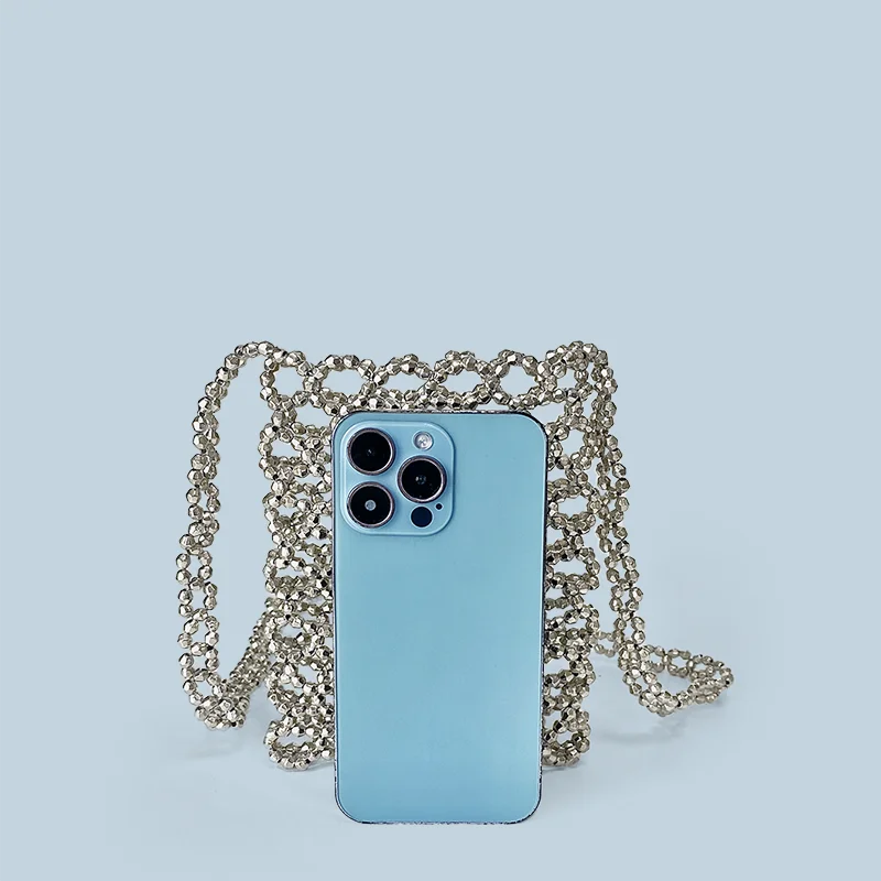 Small niche design silver corner bead mini bag 2024 new single shoulder crossbody bag handmade bead weaving mouth red envelope