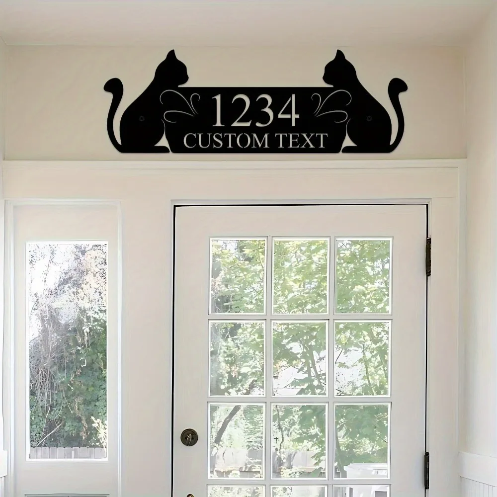 Custom Metal Cat House Number Sign Personalize Animal Theme Indoor Weather - Resistant for Living Room Thanksgiving Wall Art