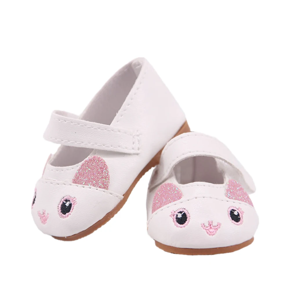 7Cm Handmade Cat PU Buckle Shoes For 18Inch American Doll 43cm Reborn Baby Doll Shoes Accessories Our Generation Girls Toy Gift