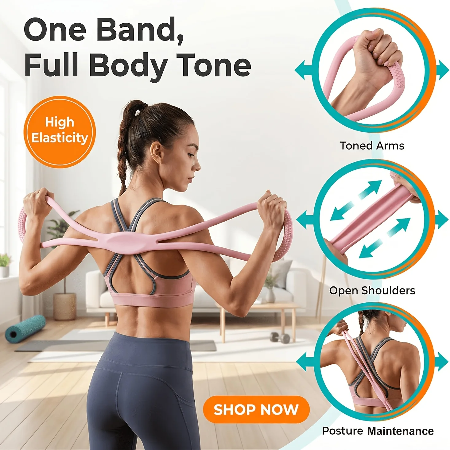 Figure 8 Resistance Bands for Women & Men - Silicone Pull Rope for Shoulder, Back & Arm Workout - Home Gym, Yoga, Pilates-Toning