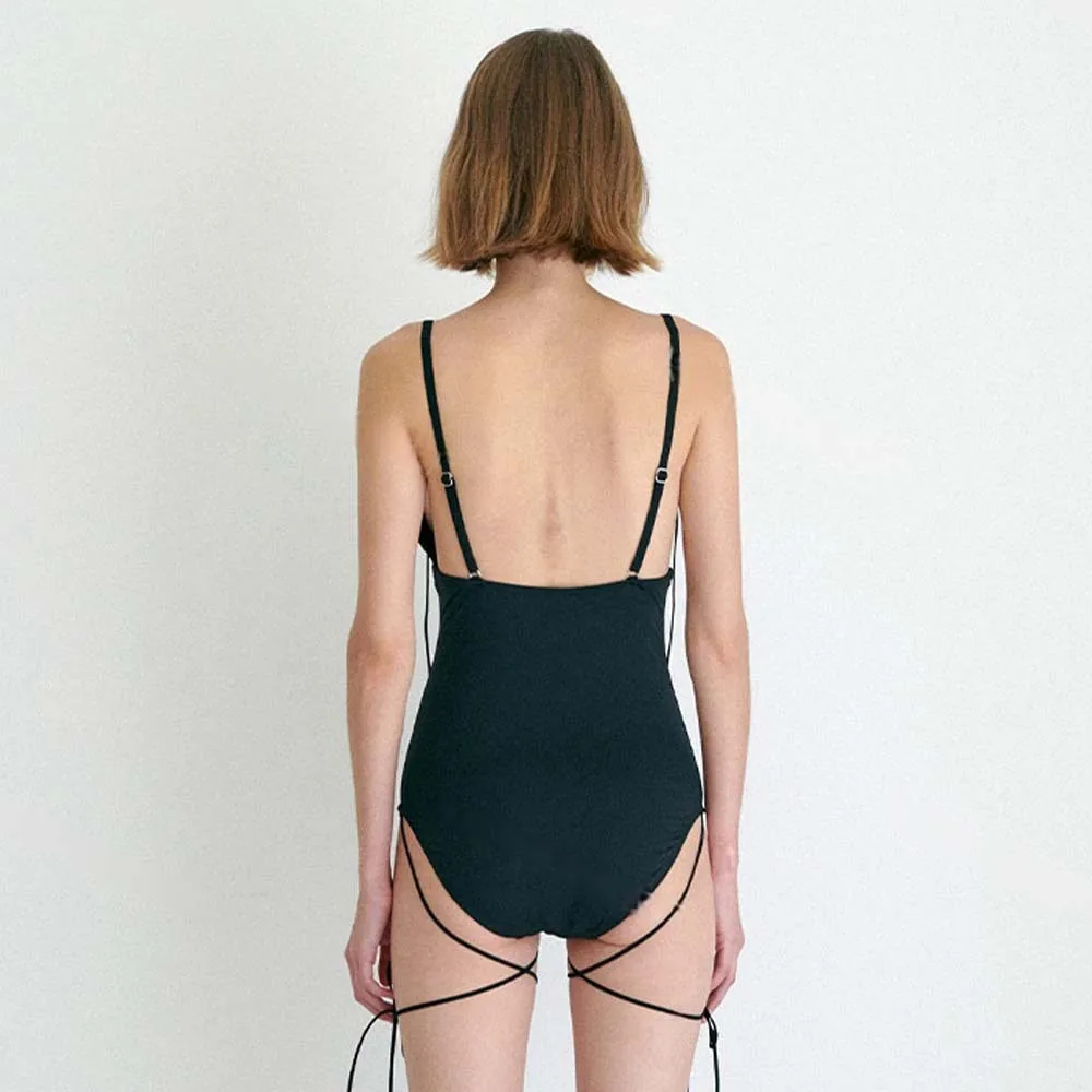 2025 Black One Piece Swimsuit Women Swimwear Sexy Padded Bowtie Swimming Suit Korean Bodysuit Beach Wear Bathing Suit Pool image 4