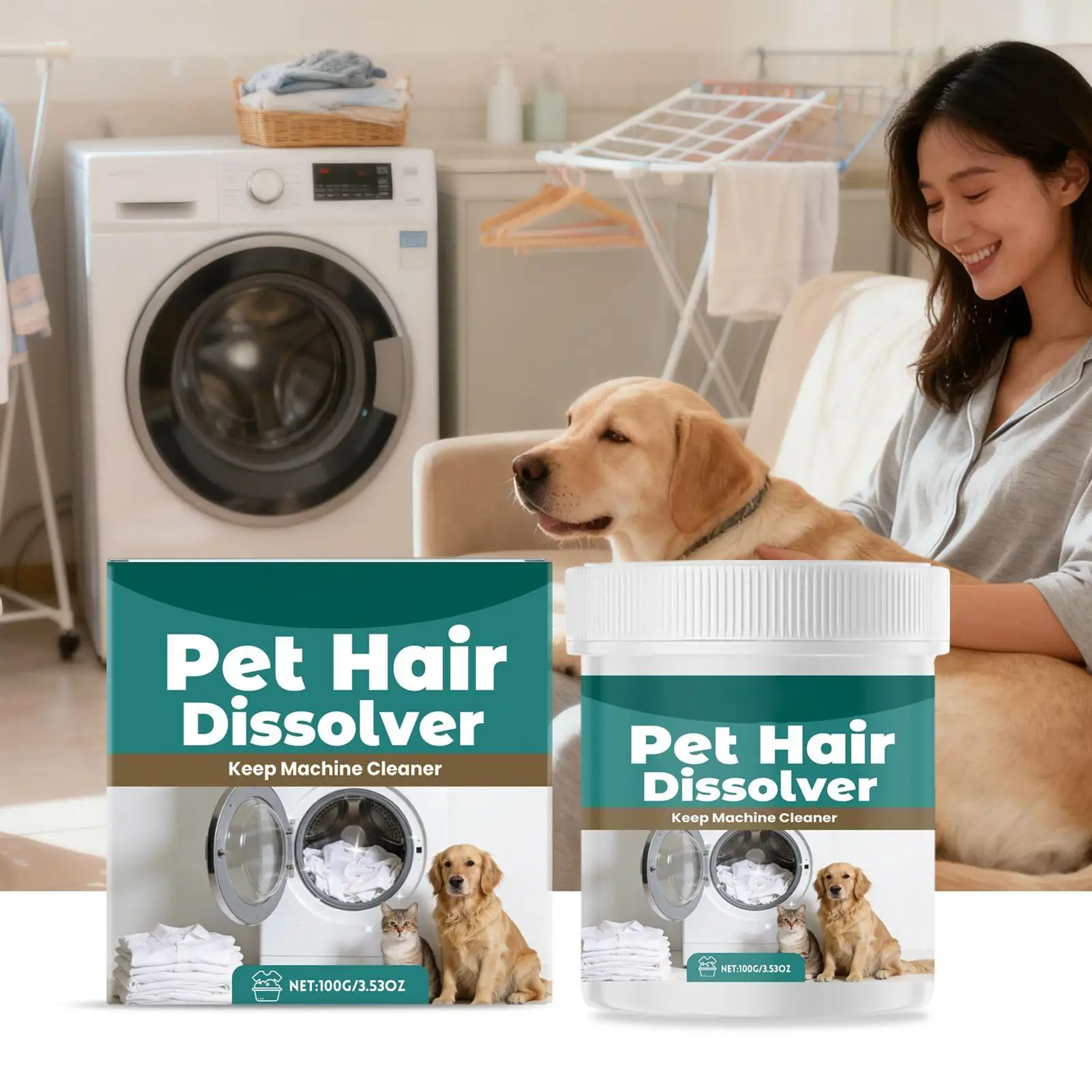 Limpiador de Pelo de Mascotas para Lavandería, 100g, Removedor de Pelo para Lavadora, Aditivo Detergente para Ropa, Alfombras, Ropa de Cama, Telas y Toallas