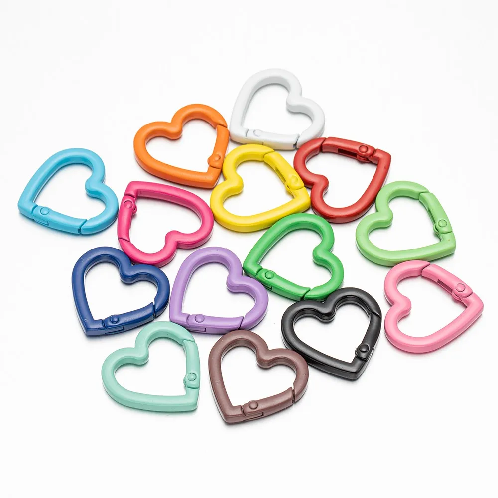 5Pcs 21/25mm Colorful Metal Heart Shape Openable Lobster Clasp Hook Key Ring For DIY Keychains Bag Handbag Craft Making Supply