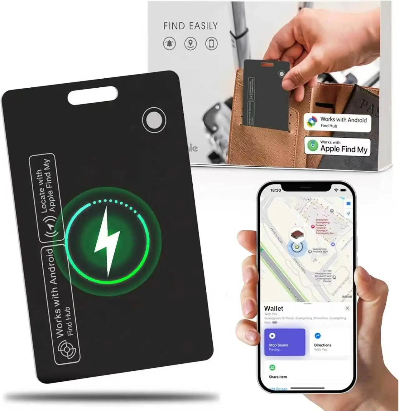 Ultra-Thin Rechargeable Smart Tracker Card, Compatible with Apple Find My & Google Find Hub, Wallet Luggage Anti-Loss Finder
