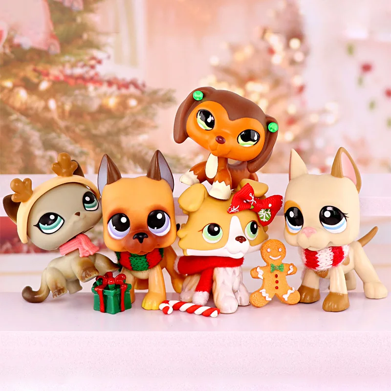 

5Pcs LPS Mini Pet Shop Dachshund Shorthair Cat Great Dane Collie Children's Bobble Head Toys Christmas Gifts for Boys and Girls
