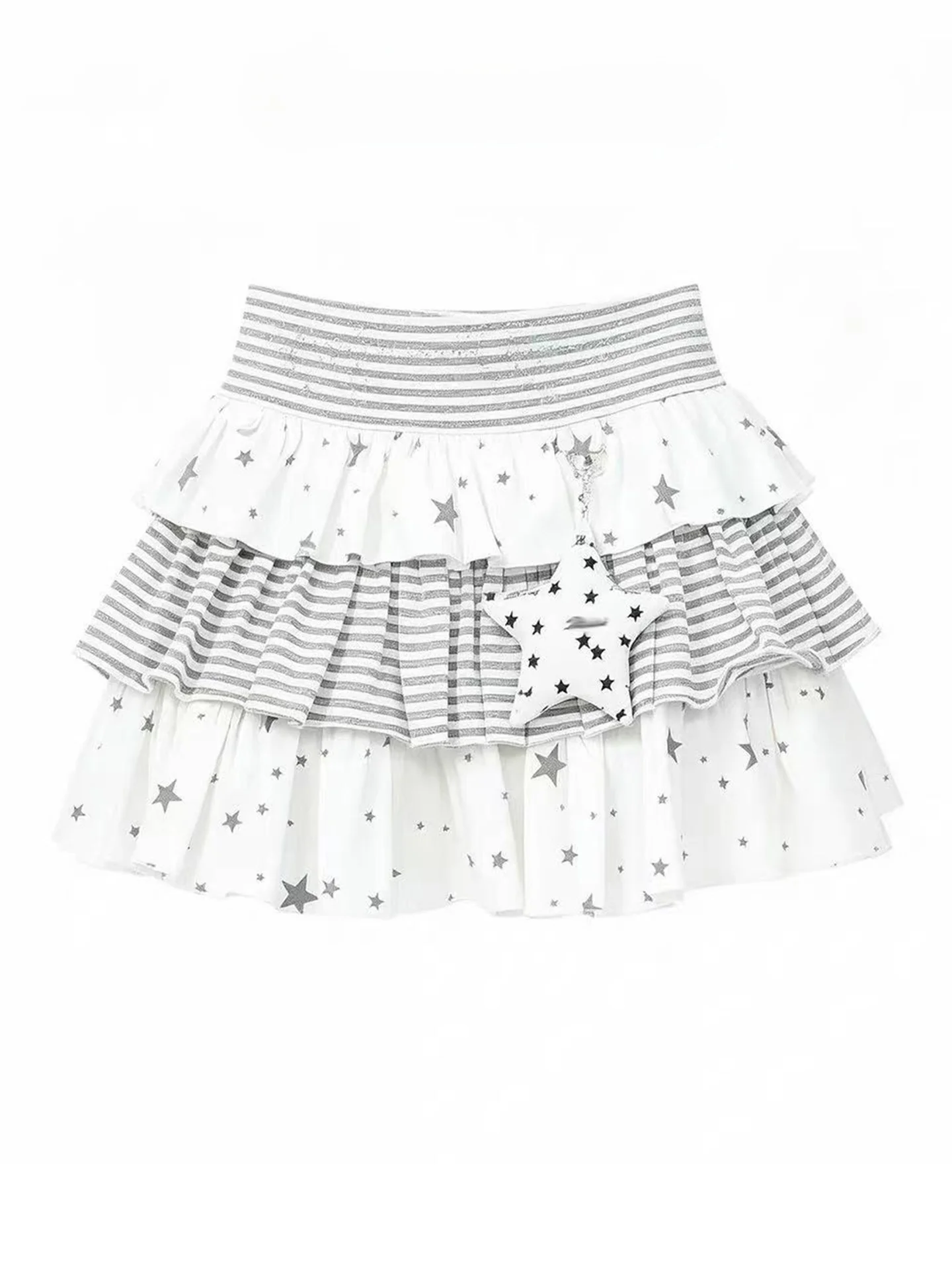 Summer Y2K Ballet Style Fluffy Half Skirt Women's Light Asia Wind Stripe Star Cake Skirt Short Skirt Anti-static High Waist A...
