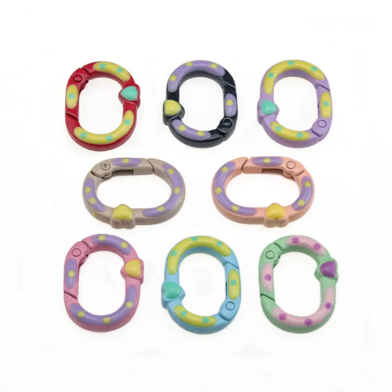 2Pcs/Pack Multicolor Metal Heart Ring Spring Clasp Carabiner Keychain Clips Hook Dog Chain Diy Jewelry Buckle Connector Supplies