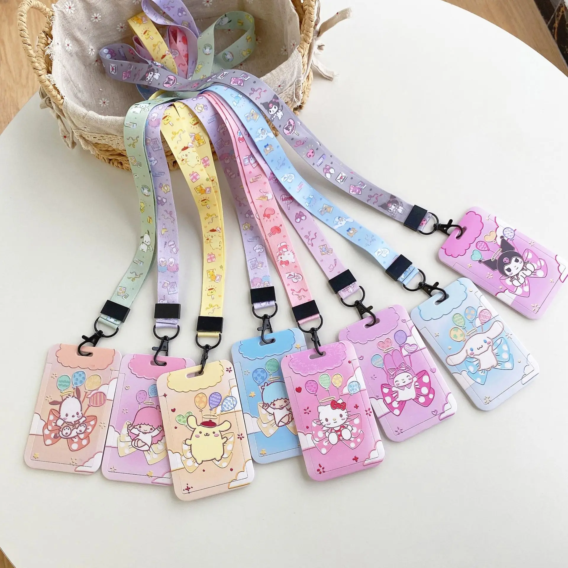

Anime Card Sleeves Hello Kitty Kuromi Student Campus Hanging Neck Bag Kuromi Card Holder Lanyard Id Card Meal Cards Case