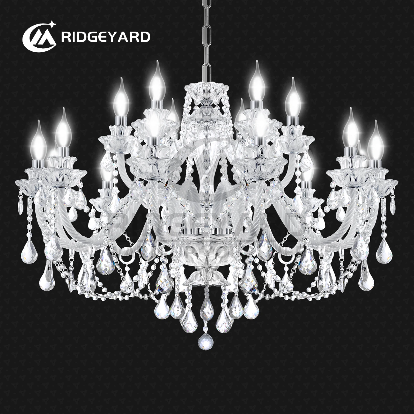 Imagem -02 - Ridgeyard Barroco Cristal Lustre 18 Luzes k9 Pingente Cristal Teto Luz com Corrente Ajustável para Quarto Sala de Estar