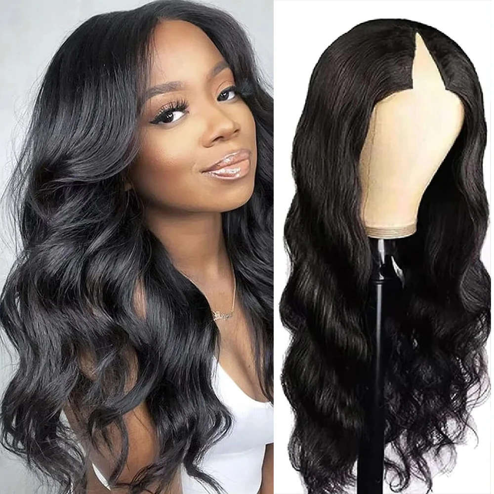

Glueless Body Wave 32 Inch Body Wave V Part Wig Brazilian 100 Human Hair Easy Install Upgrade Wig 200% Density Natural Black Wig