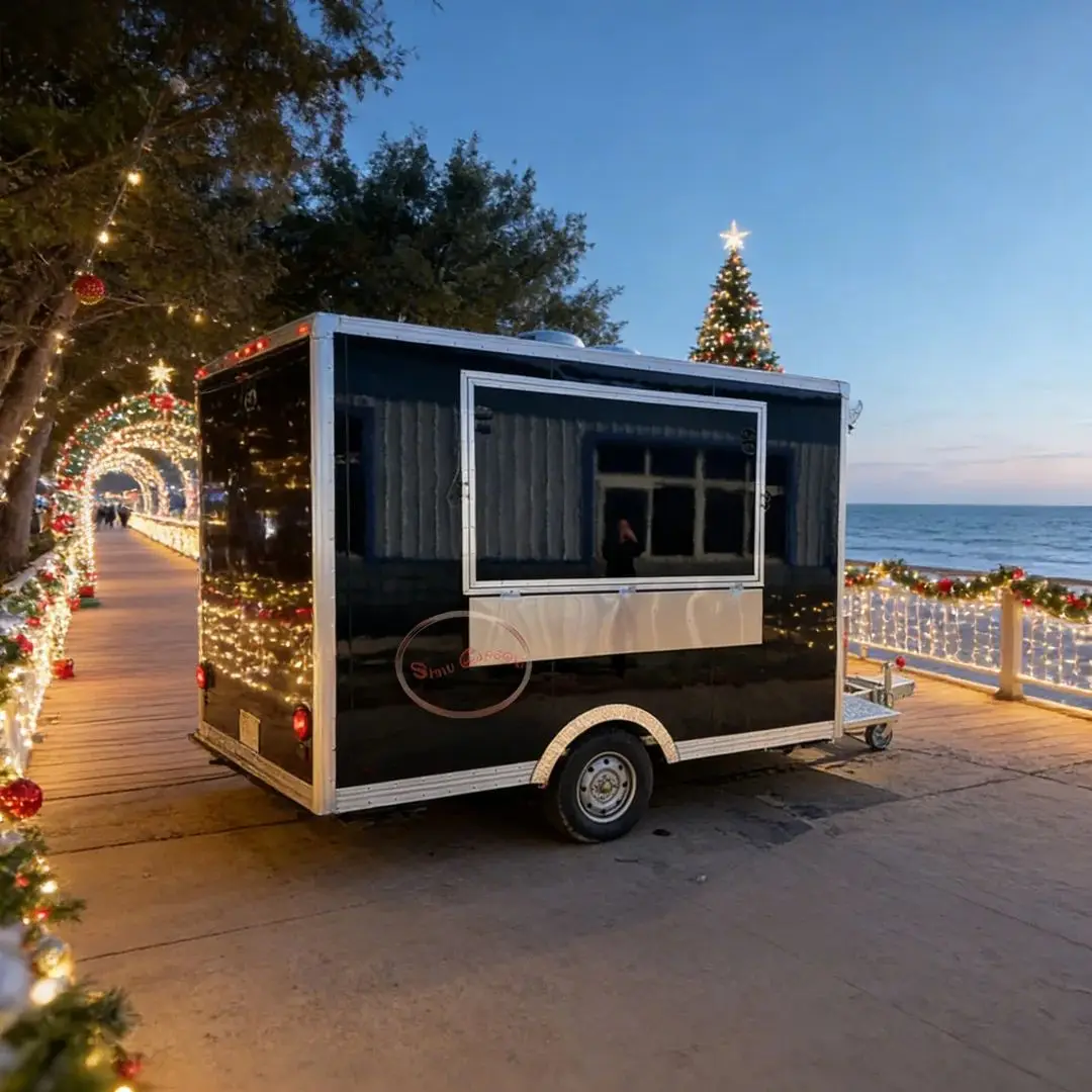 

Custom Fiberglass Food Vending Cart Mobile Kitchen Truck with Air Conditioner Storage Cabinets for Business