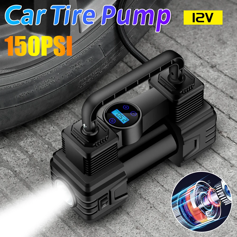 

Сверхмощный воздушный компрессор, высокоточный автомобильный насос для шин, 150 фунтов на квадратный дюйм, 12 В, автоматический надувной насос, светодиодный аварийный фонарик для всех автомобилей