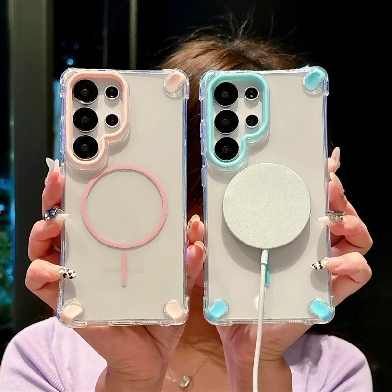 

Luxury Transparent Magnetic For Magsafe Phone Case For Samsung Galaxy S22 S23 S24 S24 Ultra FE Shockproof Clear Soft TPU Cover