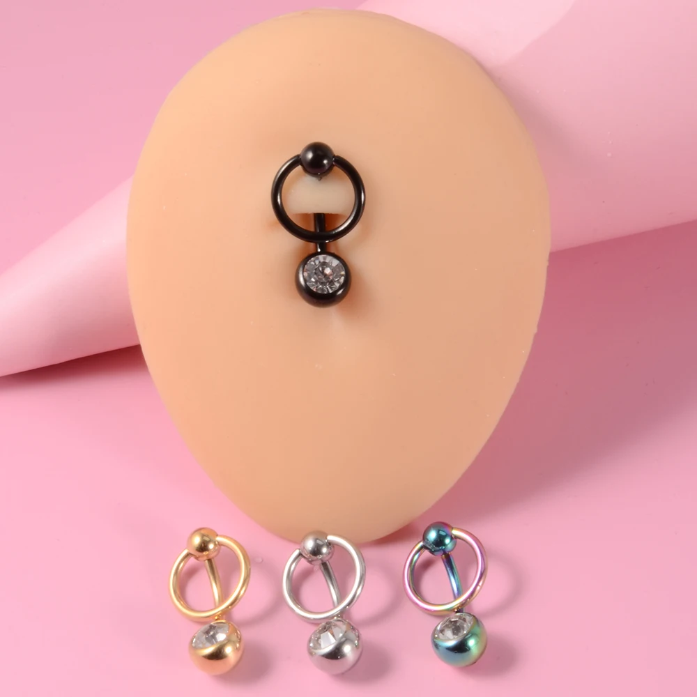 1PC Surgical Steel Navel Piercing Captive Bead Ring Belly Button Retainer Puncture with Gem CBR with Loop Ring Body Jewelry