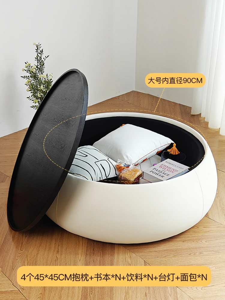 طاولة قهوة مستديرة بالرياح الكريمية لغرفة المعيشة، شقة صغيرة، تخزين منزلي، حديث وبسيط، مصنوع من الجلد الفاخر #4