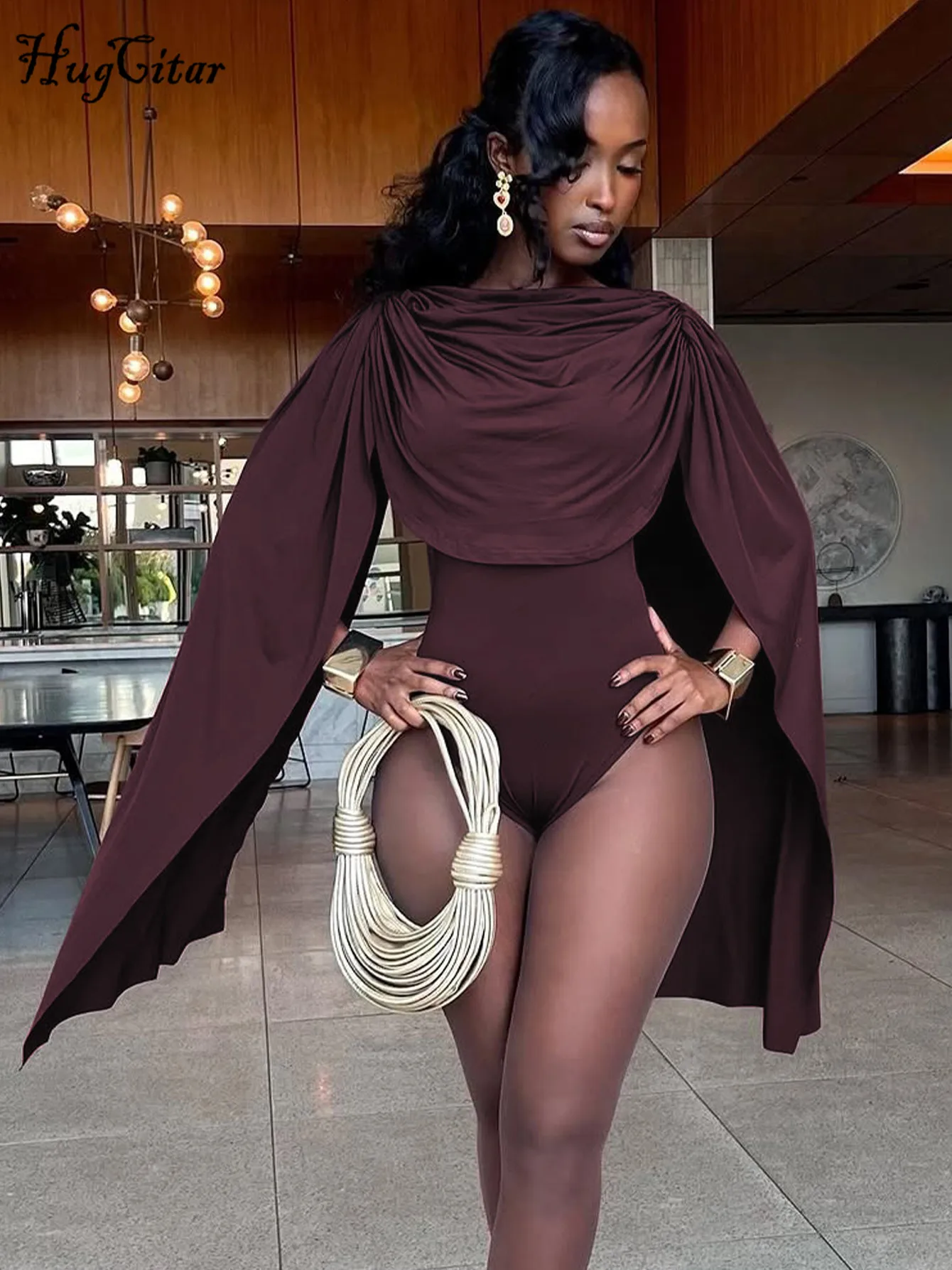 Hugcitar أزياء المرأة الصلبة شريط طويل Ruched مثير Bodycon نحيل ارتداءها خريف ربيع عارضة جديدة رومبير حزب نادي وزرة #1