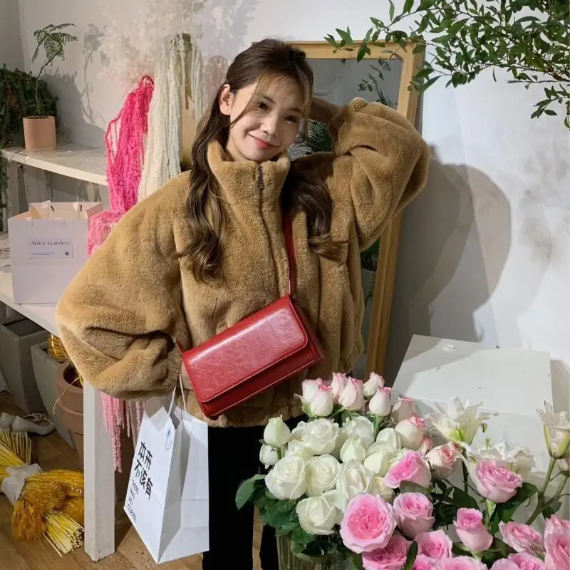 

Корейская версия, милая мягкая шуба из искусственного кроличьего меха, женская толстая теплая плюшевая куртка, зимняя короткая верхняя одежда, каваи, модная новинка