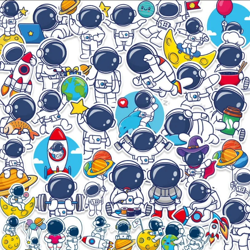

40 шт. милых мультяшных наклеек с космонавтами для детей, водонепроницаемые виниловые стикеры «Космические исследователи», наклейки для самостоятельного декорирования ноутбуков и бутылок для воды