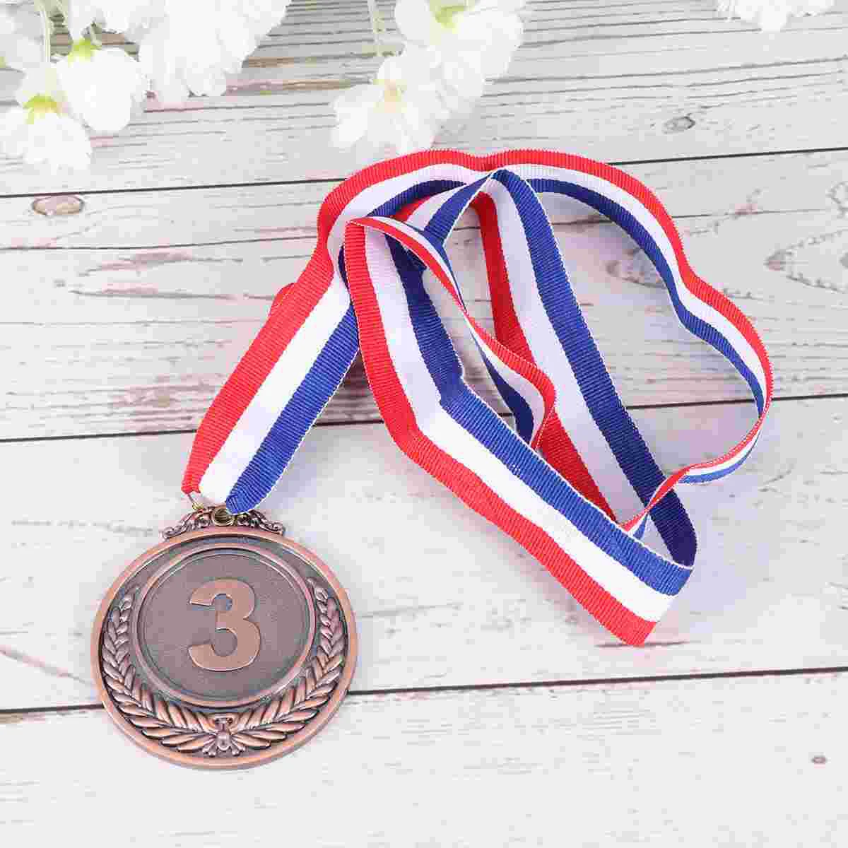 3pcs Metal Award Medals with Neck Ribbon Wheats Winner Medal for Sports Games Competition (Golden, Silver, Bronze)