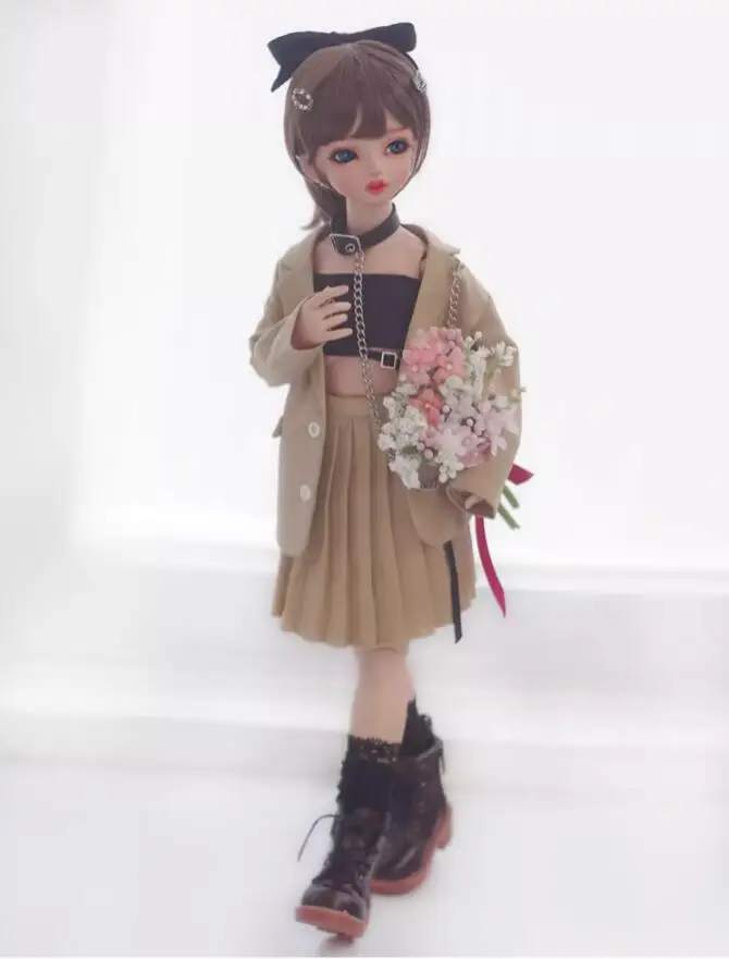 D09-P367 Kinder handgemachtes Spielzeug 1/4 1/6 YOSD MSD Bjd Puppenkleidung Kariertes Freizeitanzugkleid 2 Stück/Set