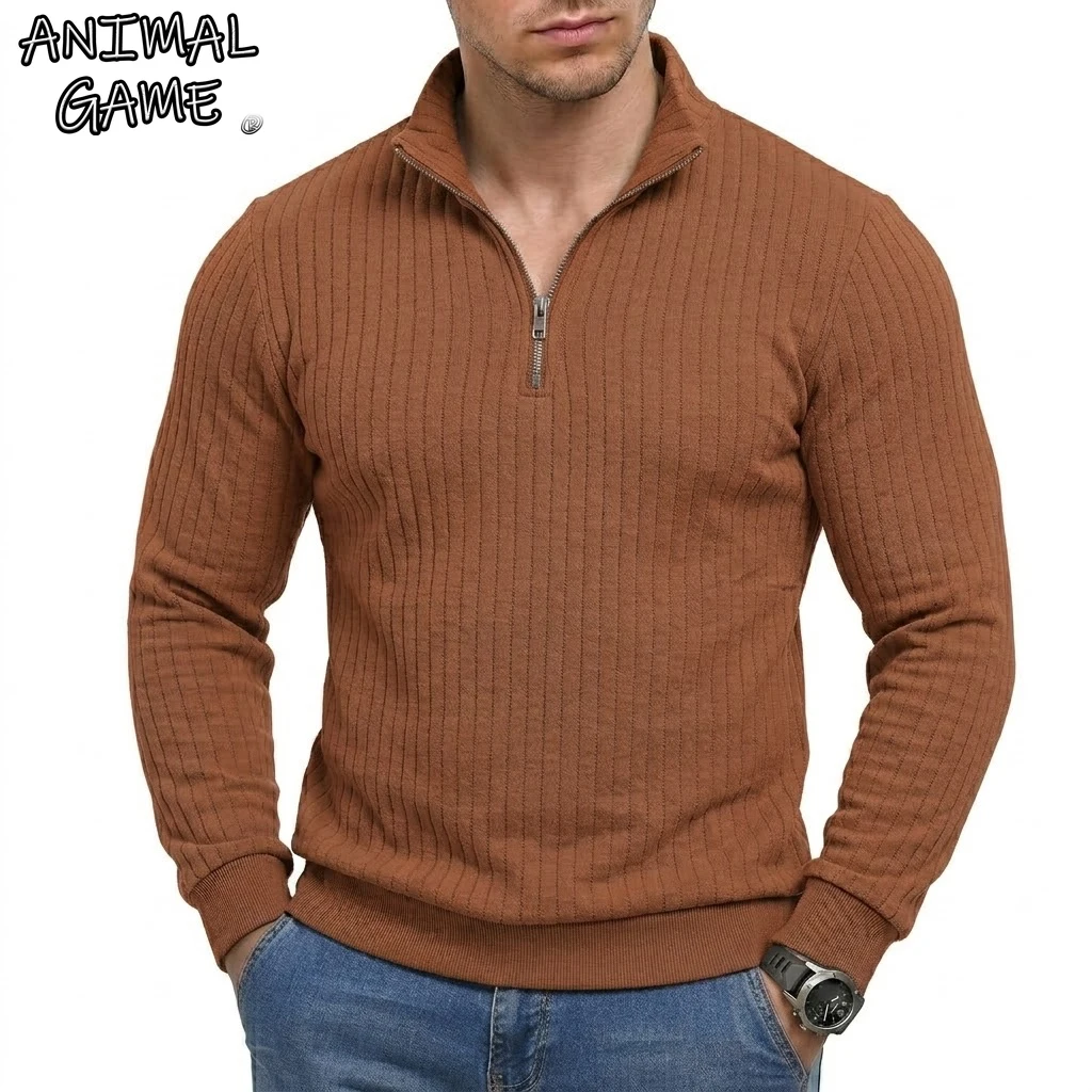Outdoor-Langarm-Sweatshirts für Herren mit Viertelreißverschluss, luxuriöse einfarbige Streifen, Kapuzenpullover, Fitness-Sweatshirt mit V-Ausschnitt und Reißverschluss