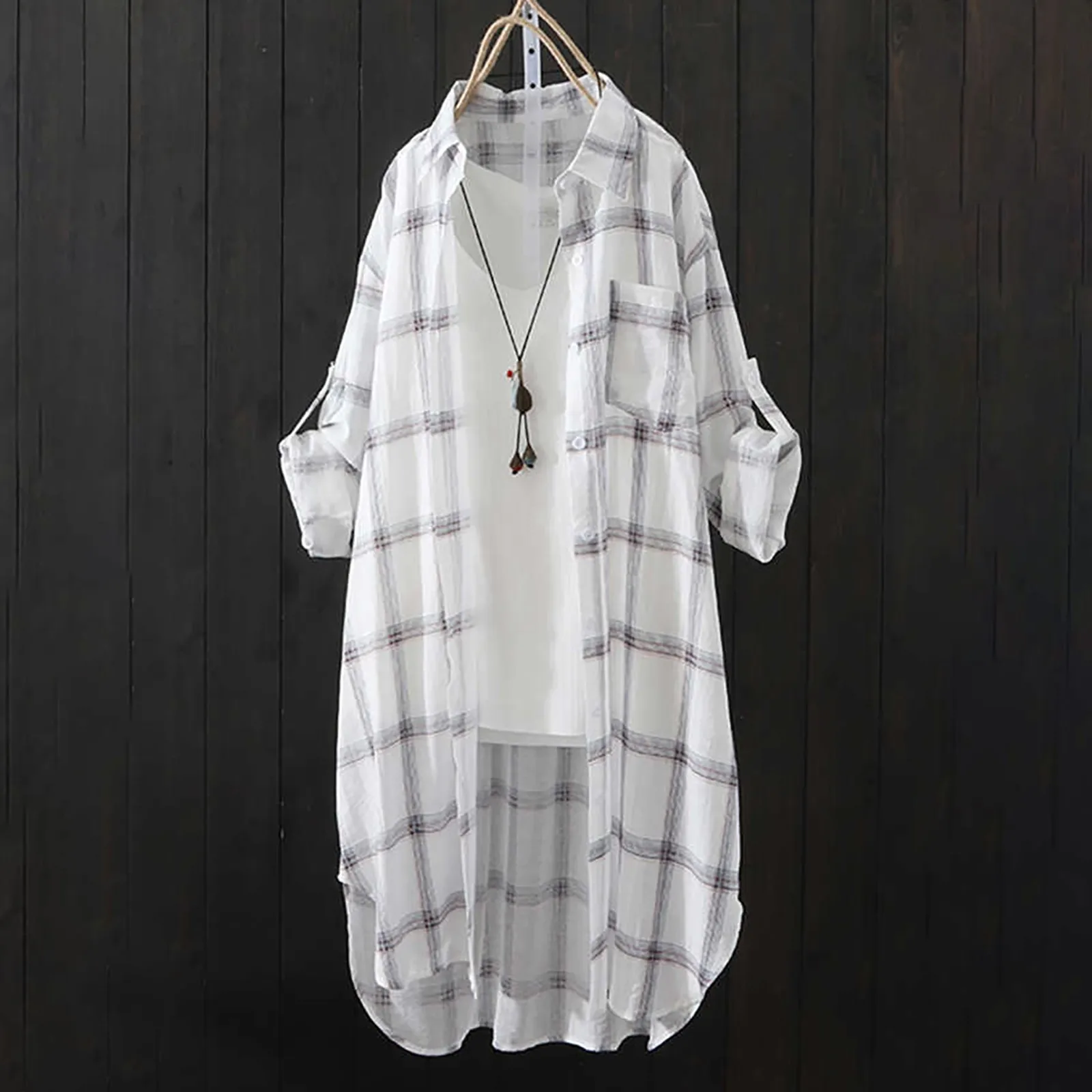 Women\'s Long Plaid Shirt Casual Women Loose Blouse Korean Style Oversizedd Blouse 2023 Summer Sunshirts Fashion Outerwear