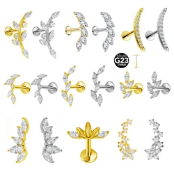 ASTM F136 G23 Titanium piercing Branch Earring Stud Moon Push In CZ Threadless Labret Piercing 16/18/20G Cartilage Body Jewelry