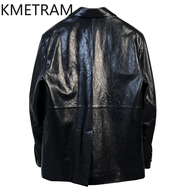 100% Sheepskin Jacket Women Fashion Black Mid Length Genuine Leather Suit Jackets Woman 2025 Autumn Ladies Clothes дубленка