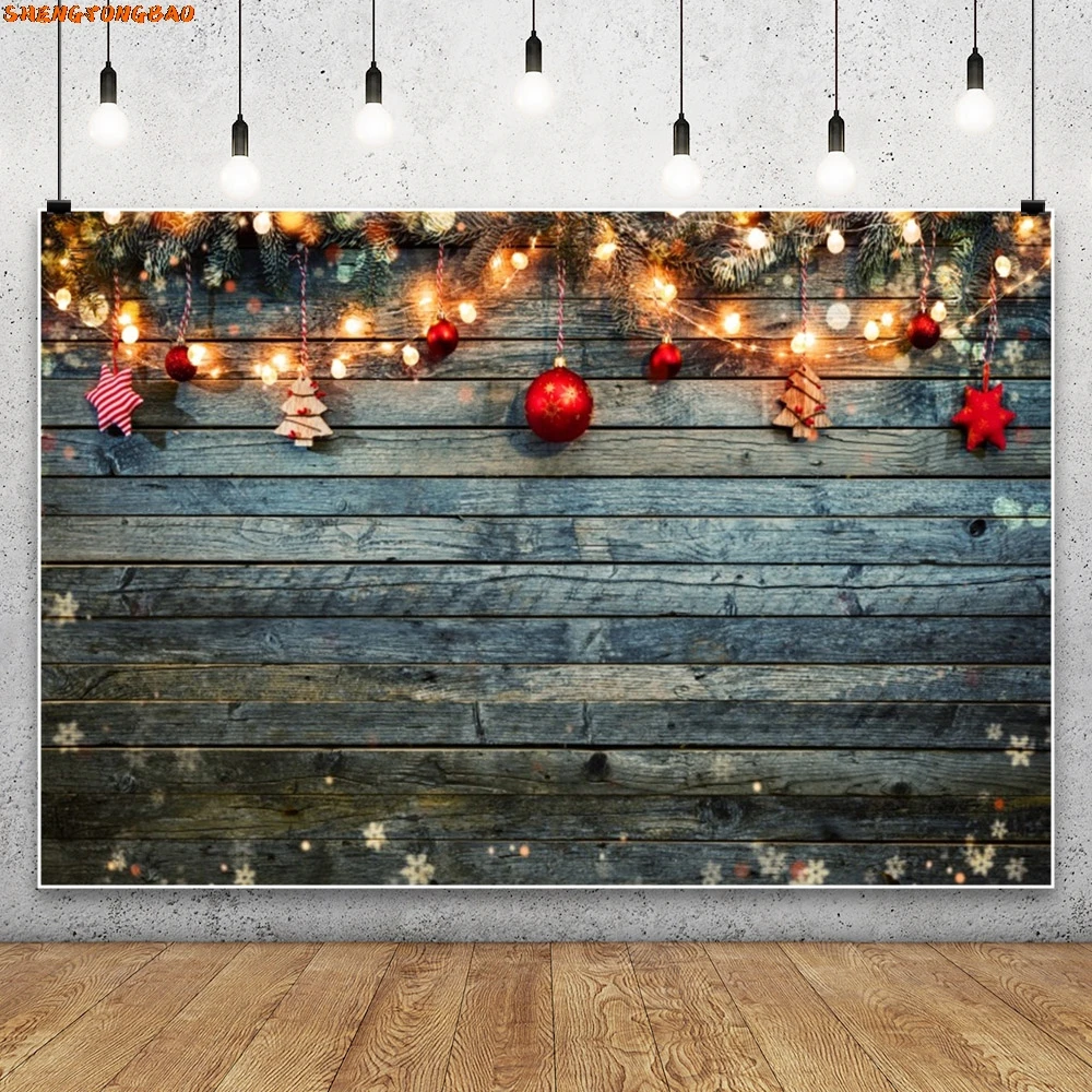 Country Style Wooden Board Christmas Backdrop Photography Xmas Tree Gift Baby Portrait Photographic Background Party Decor Props