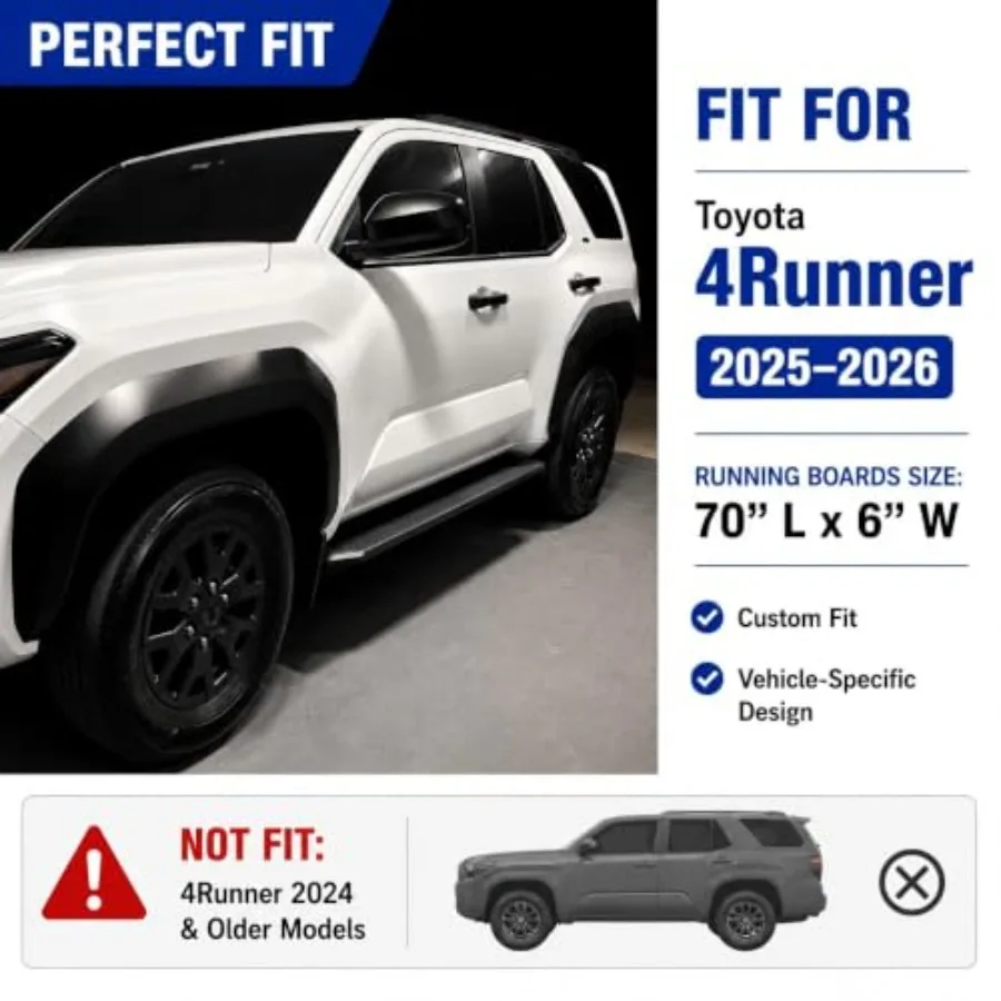 6 Running Boards Side Steps Nerf Bars for Toyota 4Runner N500 20252026, Aluminum ABS Plastic, Black, Lightweight and Corrosion-