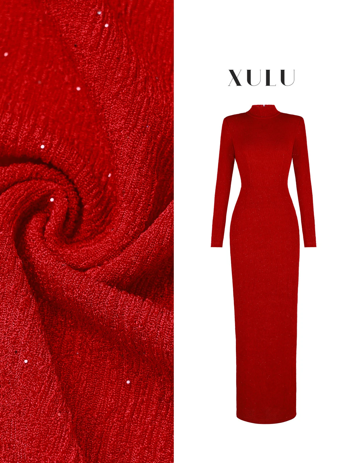 

XULU Original Autumn Winter Sexy Red Acetate Wrap Body Dr lectual f High Collar Long Sve Women's Dr