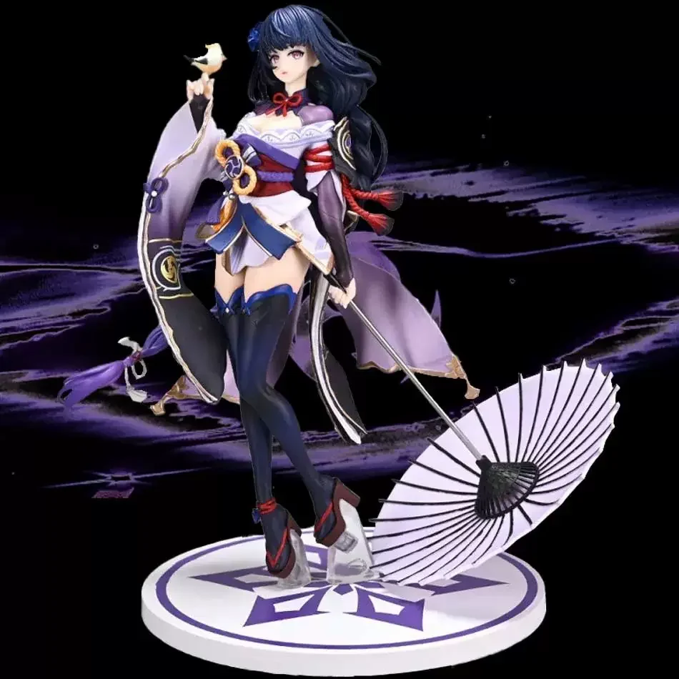 22cm Genshin Impact General Thunder mit Regenschirm Figur Anime-Spiele Modell Spielzeug Statue Desktop-Ornament Sammlerstück Fan-Geschenk