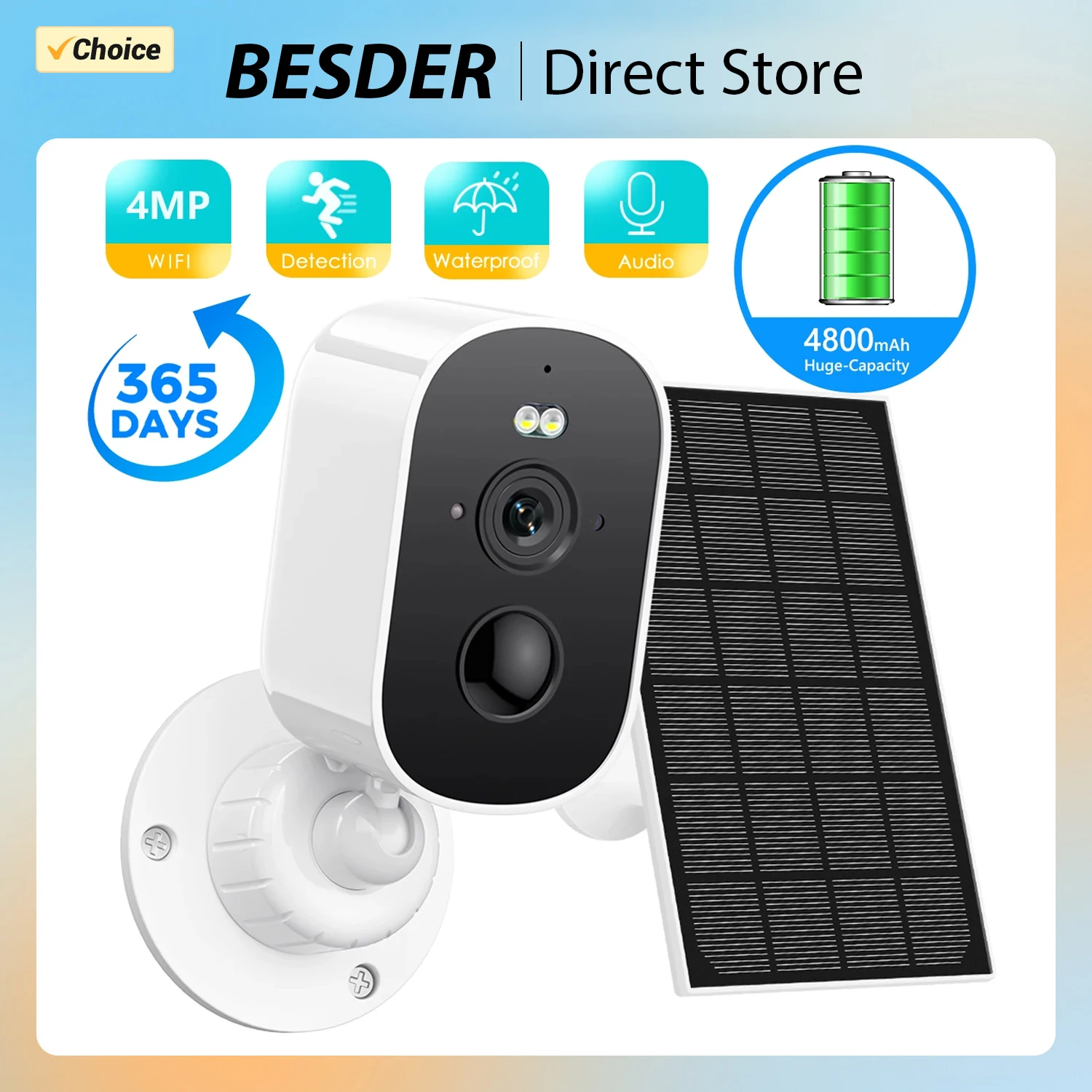 

BESDER 4MP 2K WiFi Camera Solar Battery Powered Wireless Outdoor Security HD PIR Human Detection iCSee CCTV Video Surveillance