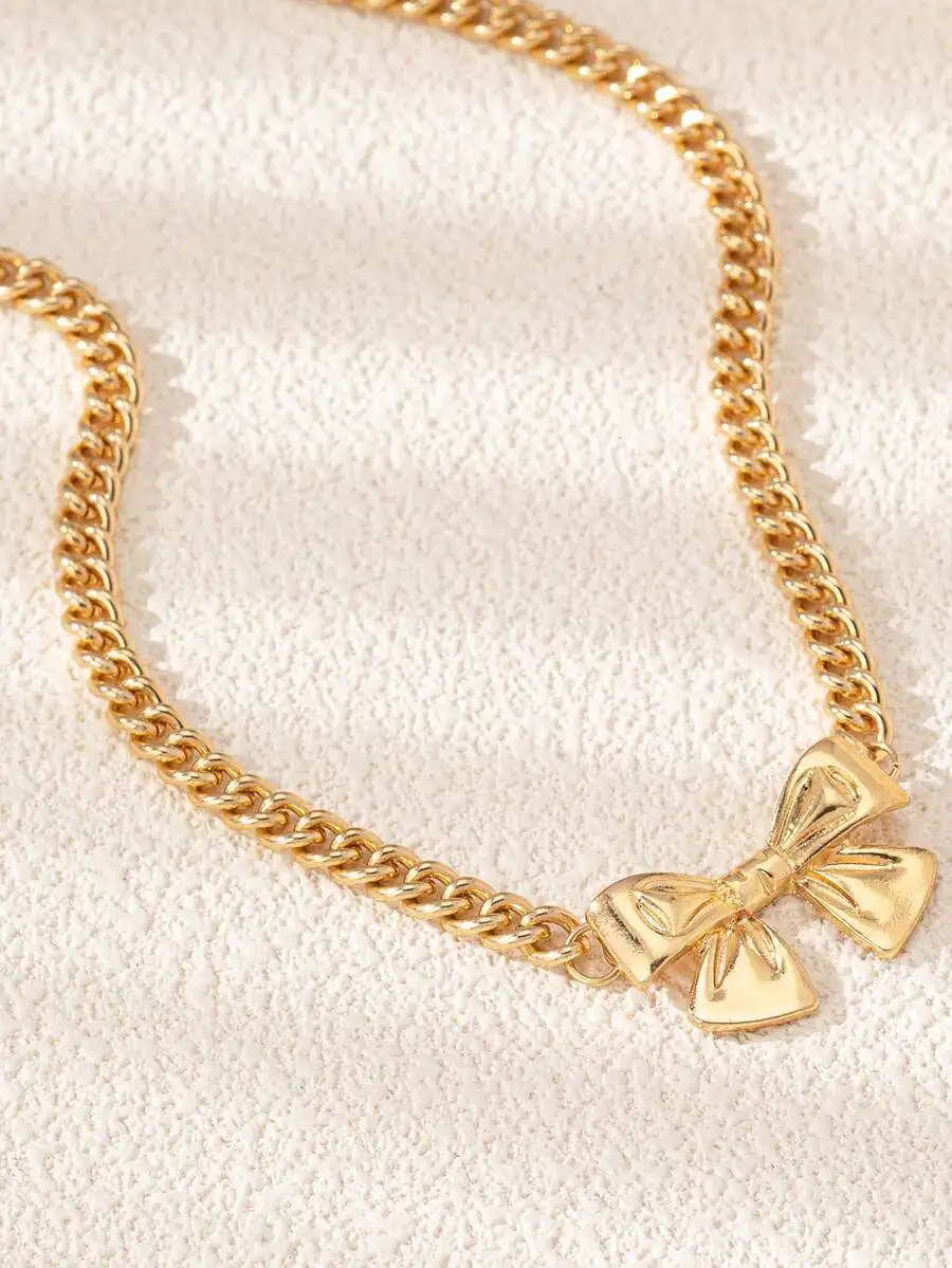 1pc Elegant Bow Tie Metal Pendant Necklace, Dainty And Suitable For Women's Daily Wear, Party And Gift Valentines,Mom,Mother,Mot