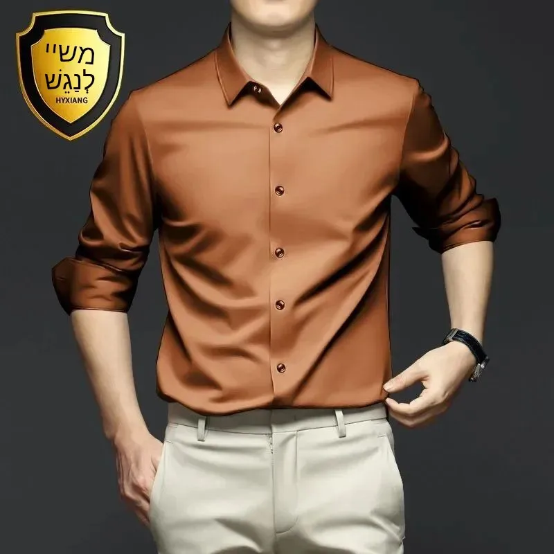 High Quality Orange Men's Long Sleeve Shirt  Thickened Fleece  Collar Autumn Season Special Wide Fit Shirt