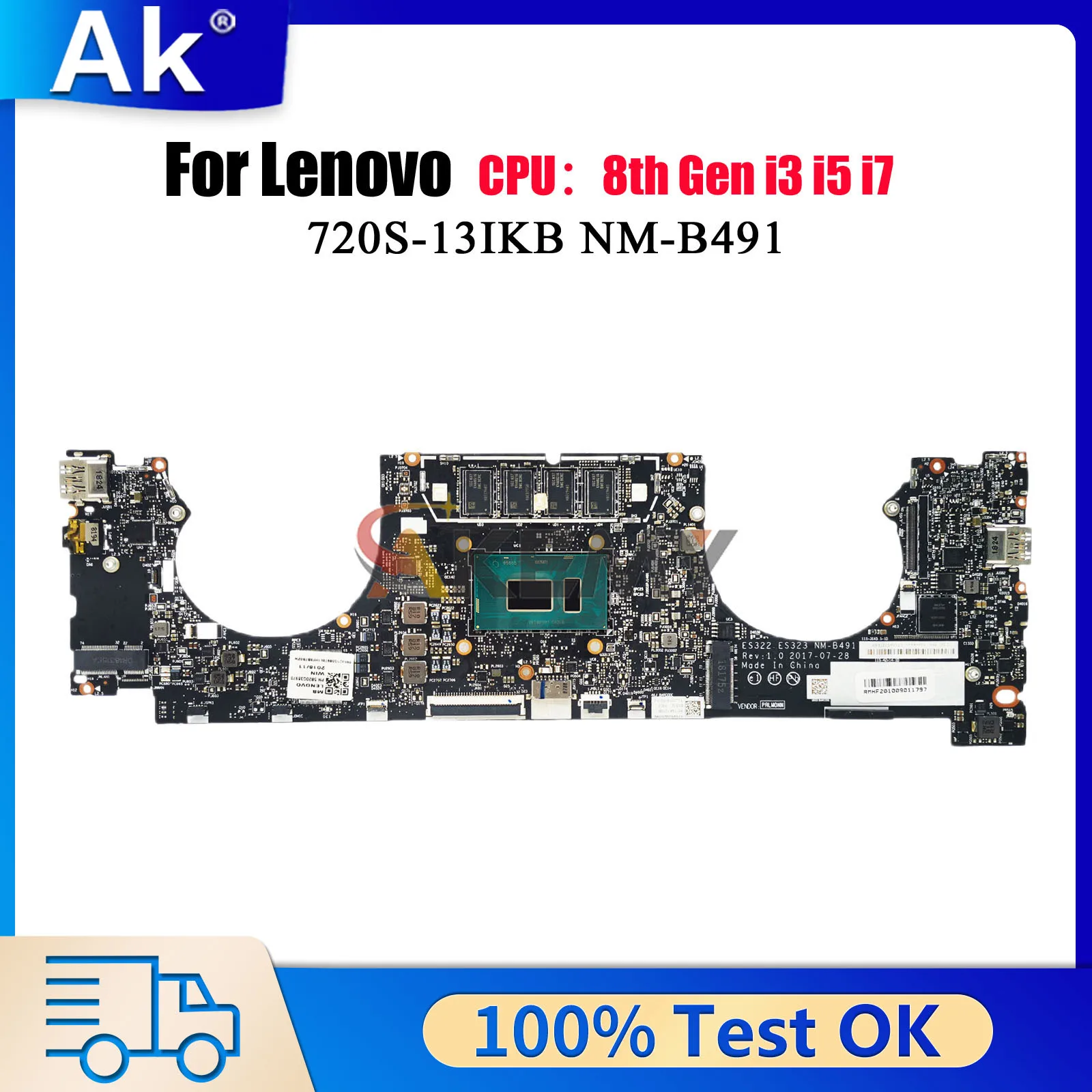 

NM-B491 для Lenovo Ideapad 720S-13IKB с i5 i7 8-го поколения, 8 ГБ ОЗУ, материнская плата для ноутбука, 100% протестировано, ОК