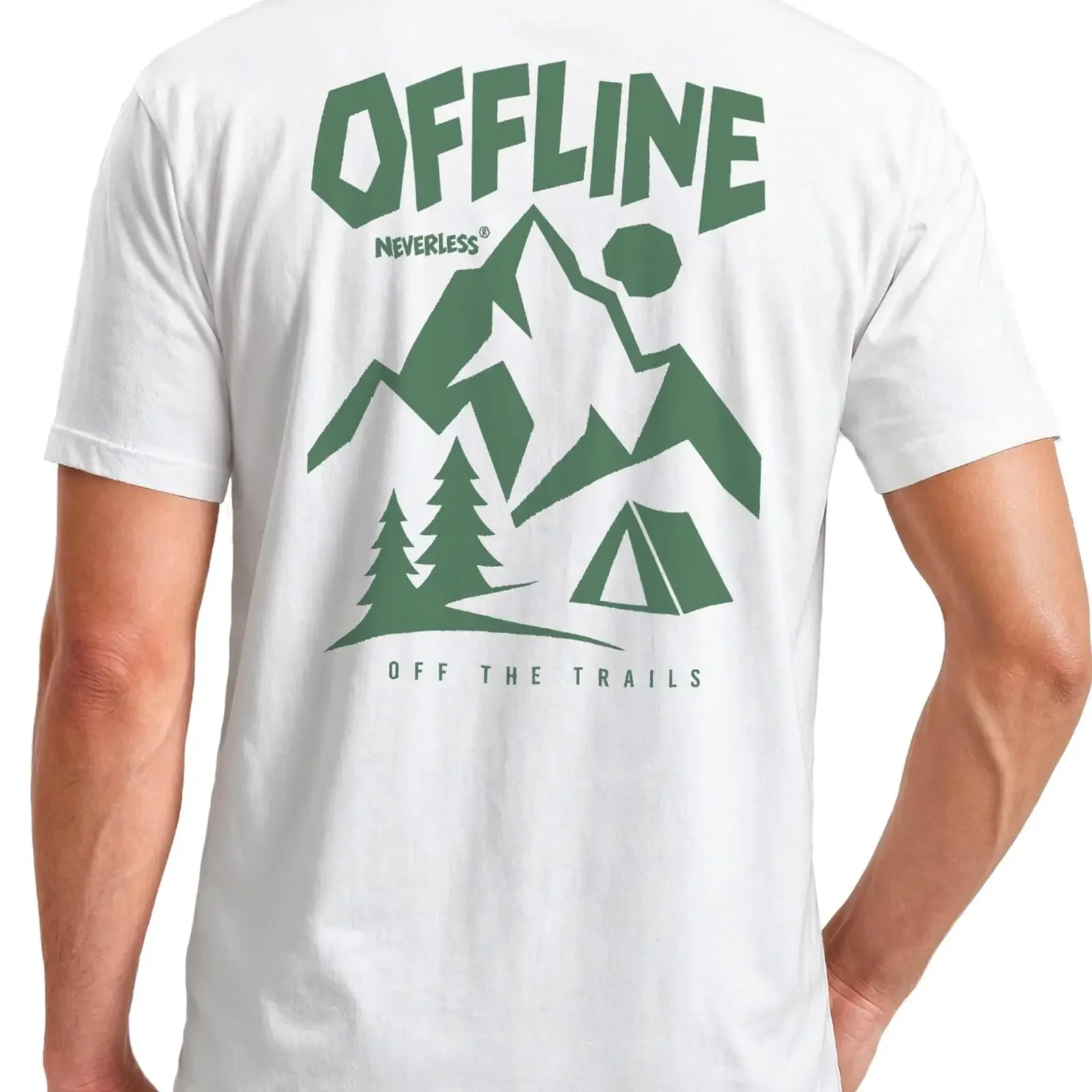 T-shirt imprimé Neverless pour homme, motif montagne et aventure au dos, en coton délavé vintage, polyvalent et doux
