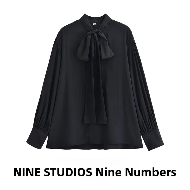 

NINE ZAR Women's Casual Long Sve irt Pure Color Knot Decorated Loose Fit European Sle Polyester Fabric