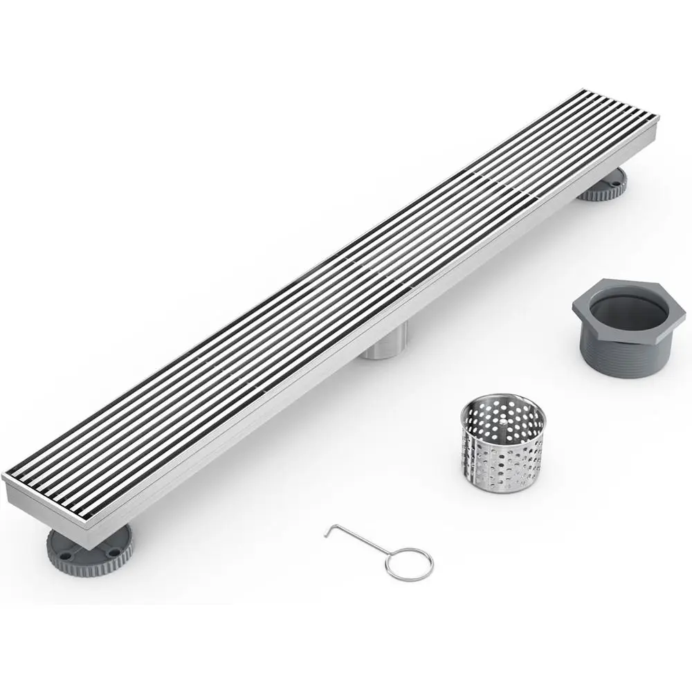 Ralo de Chuveiro de 32 Polegadas em Níquel Escovado com Grelha Removível e Coletor de Cabelos, Certificado CUPC