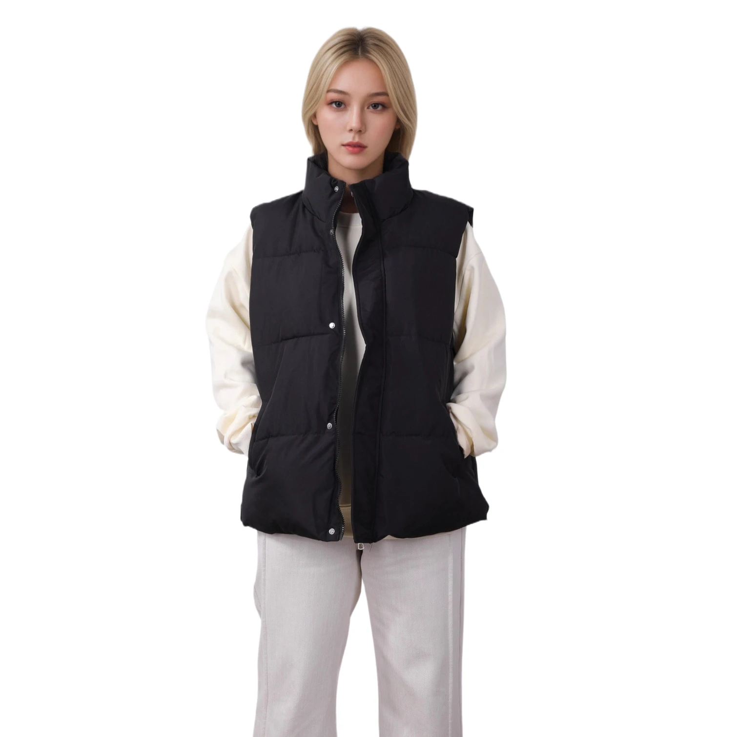 

Осень/зима 2022, женский жилет, однотонный, простой, с воротником-стойкой, хлопковое пальто, верхняя одежда, стильная теплая хлопковая куртка на молнии