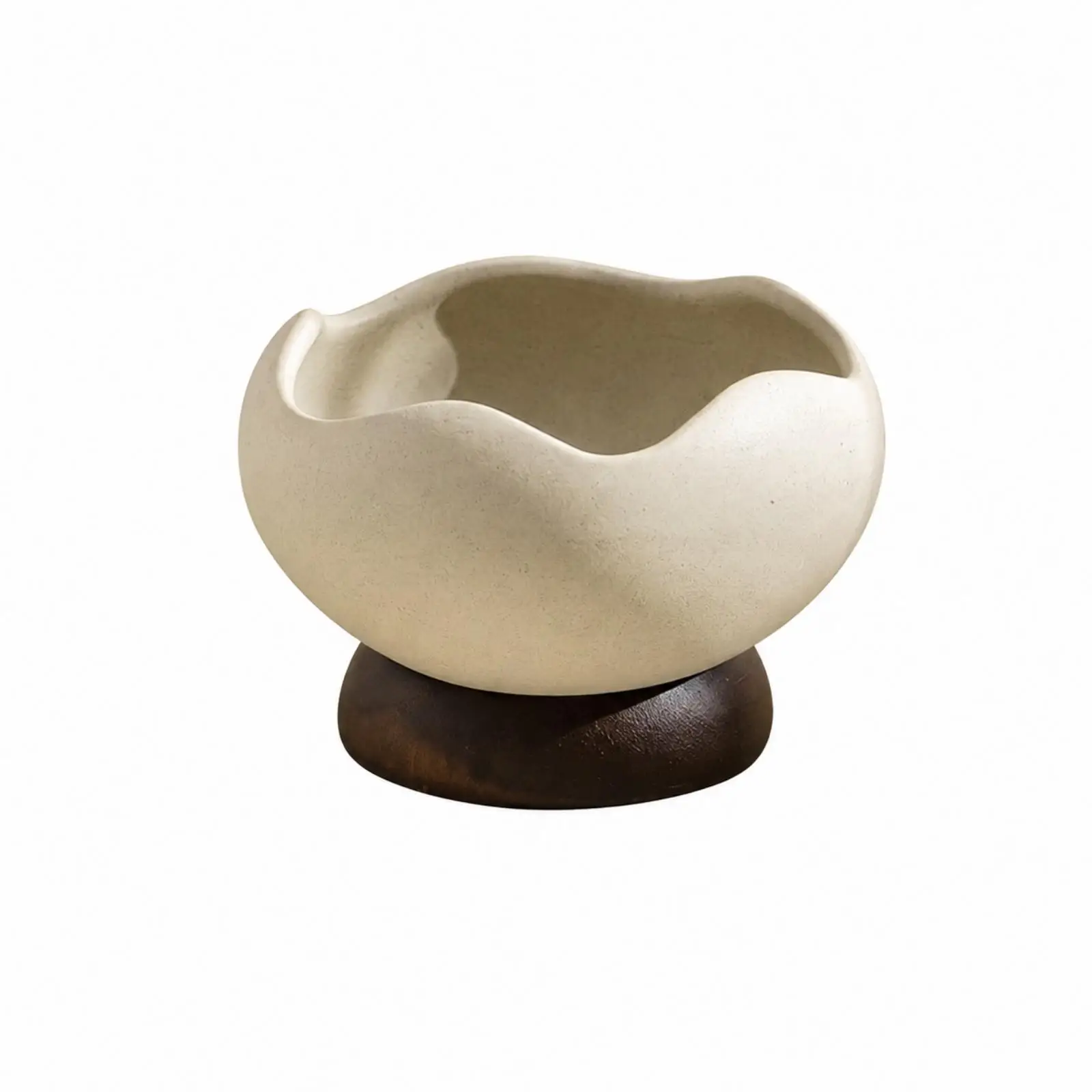 Solid Color Ceramic Lotus Bowl with Wooden Base Storage Tray for Snacks Bread Small Keepsakes Dining Room Table Decor