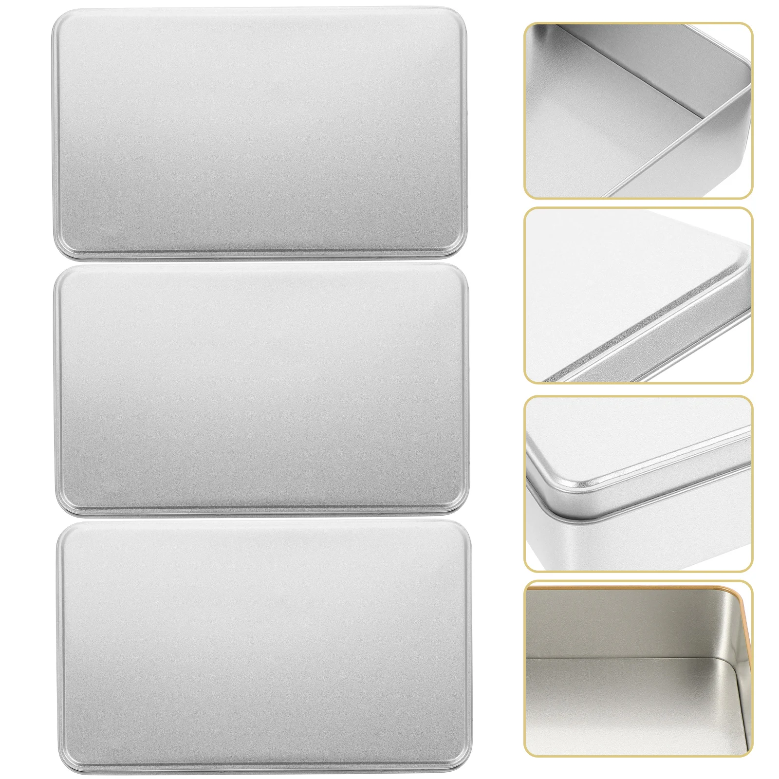 

3pcs Tin Box With Lid Storage Container Gift Packaging Case Wedding Candy Tins Snacks Organizer Rectangular Metal Gift Cases
