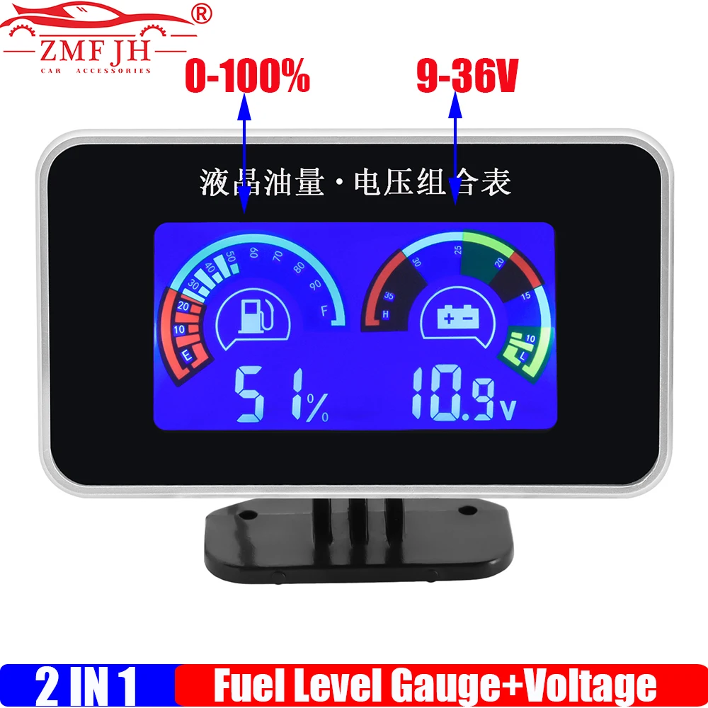 

ZMFJH двойной ЖК-дисплей, указатель уровня топлива + напряжение, цифровой измеритель уровня масляного бака, вольтметр с посадкой, мигающая сигнализация для автомобиля, 12 В, 24 В