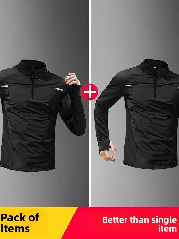 Quick Dry Long Sleeve Men's Training Sportswear Half Zipper Fitness Running Cycling Clothing Stand Collar T-Shirt Polyester F...