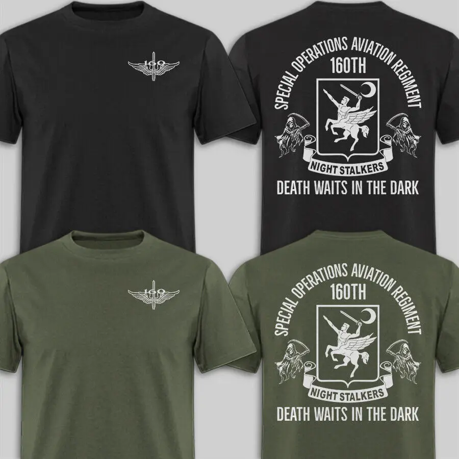 

Death Waits in The Dark. 160th Airborne NIGHT STALKERS SOAR T-Shirt 100% Cotton O-Neck Short Sleeve Summer Casual Mens T-shirt