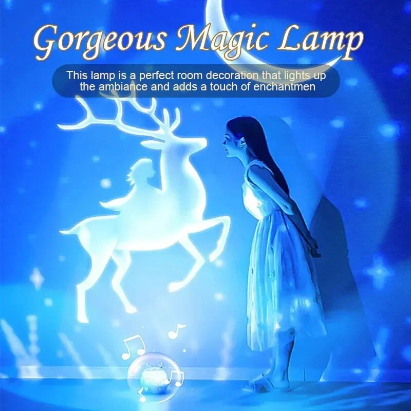 360 Degree Rotating Deer LED Projection Lamp 8 Projection Films for Kids Gifts Bedroom Home Decor Night Light For Kids Gifts